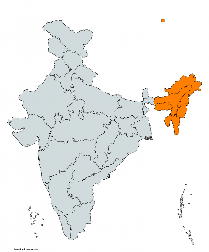North East Indian States Highlighted
